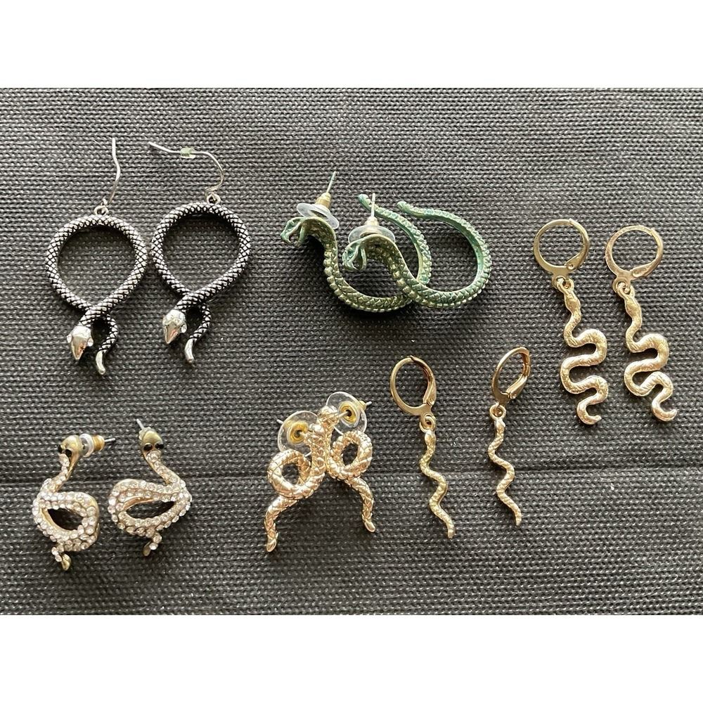 Lot Of 6 Pairs Snake Serpant Pierced Earrings Assorted Vintage To Modern Cobra